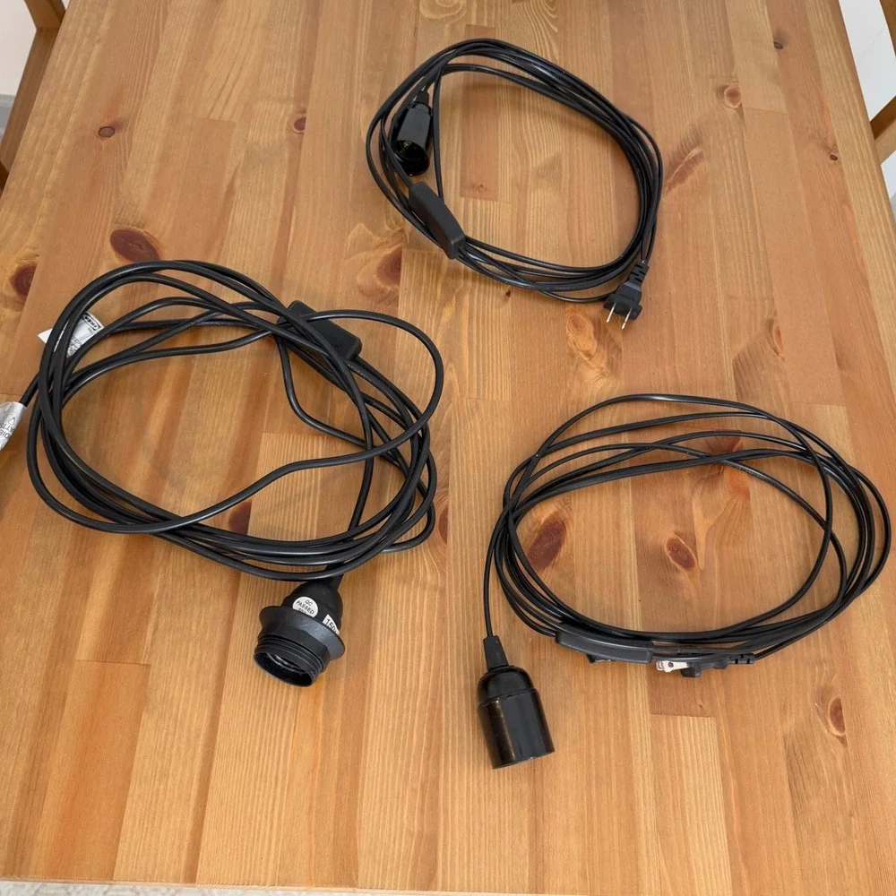 Pendant Lamp Cord Set of 3 Black Hanging Light Socket with Switch 15W Max